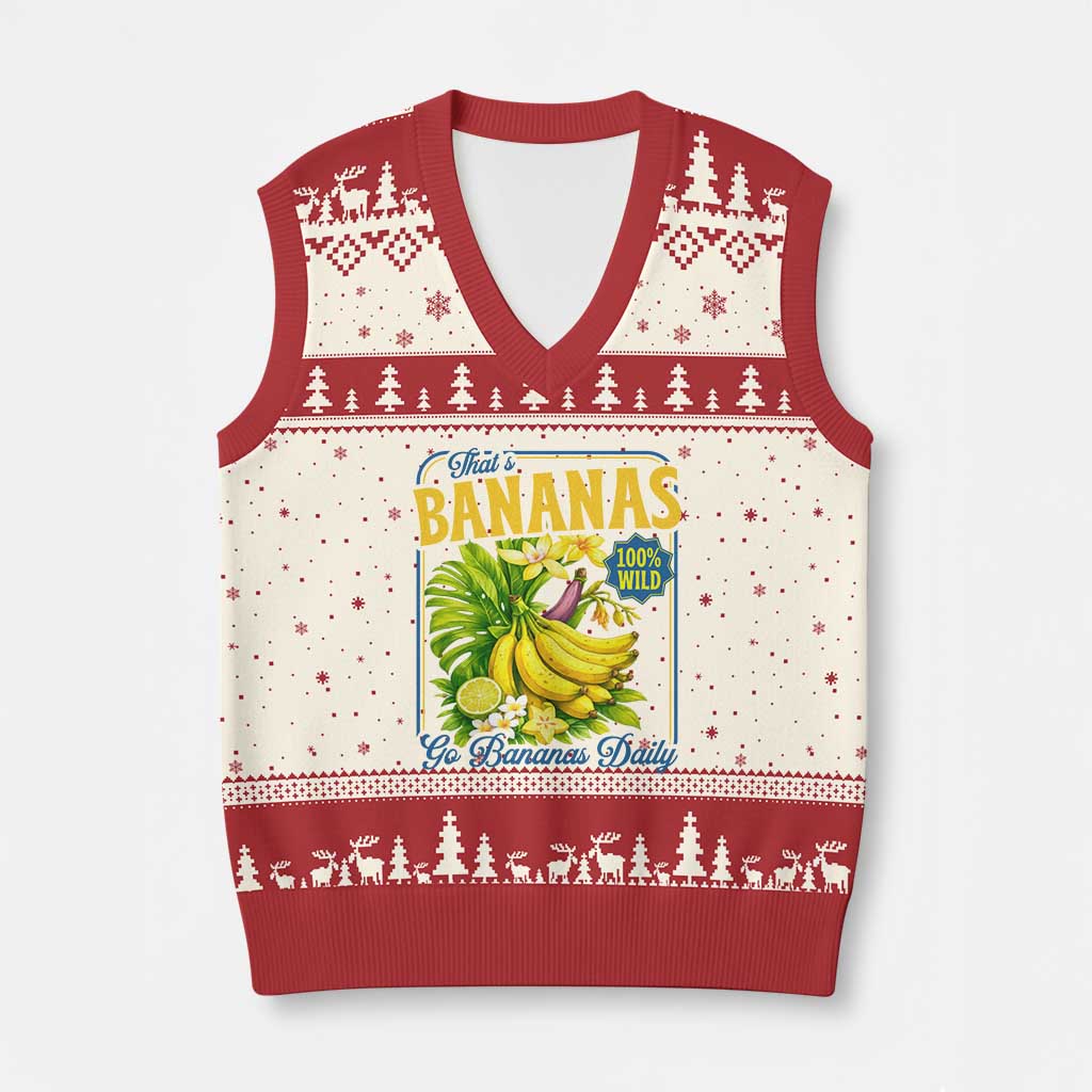 That's Bananas V-Neck Knit Sweater Vest Funny Banana Summer Fruit Food Pun