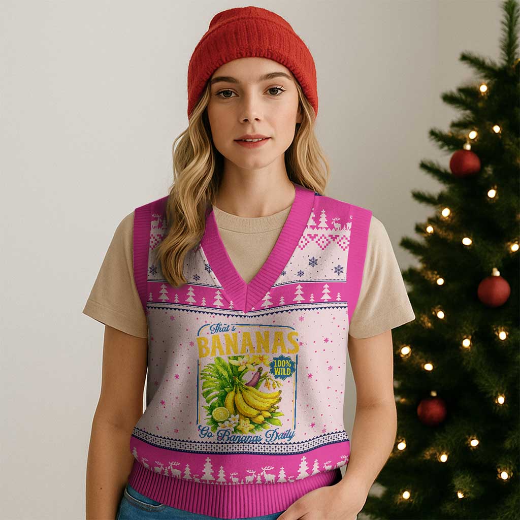 That's Bananas V-Neck Knit Sweater Vest Funny Banana Summer Fruit Food Pun
