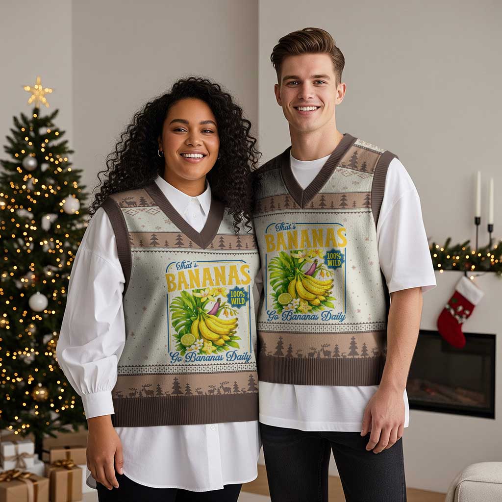 That's Bananas V-Neck Knit Sweater Vest Funny Banana Summer Fruit Food Pun