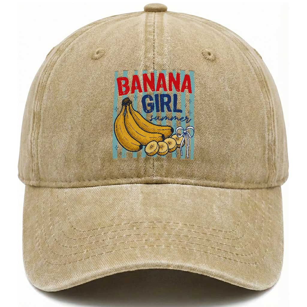 Banana Girl Summer Washed Cotton Baseball Cap Summer Fruit Beach Vacation