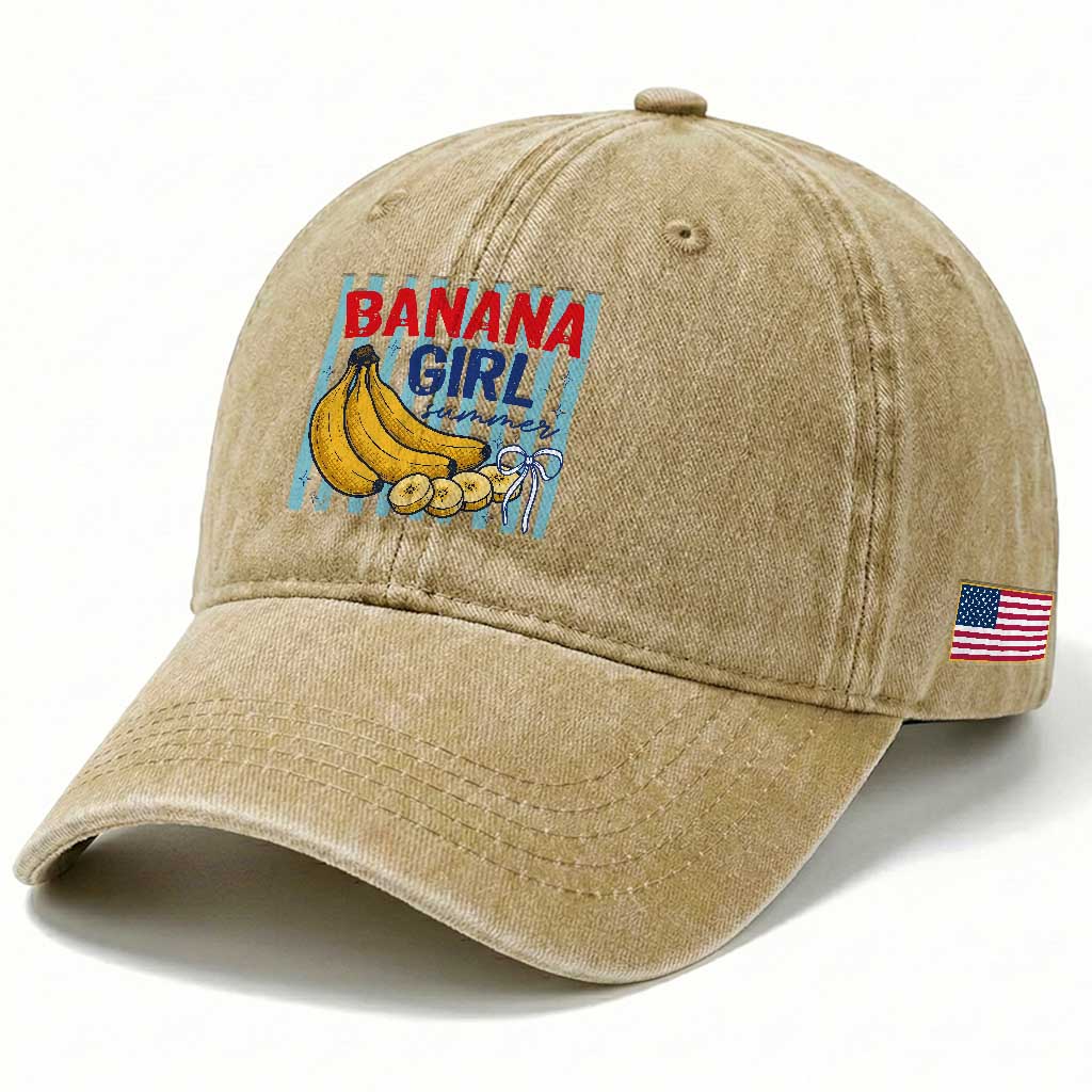 Banana Girl Summer Washed Cotton Baseball Cap Summer Fruit Beach Vacation