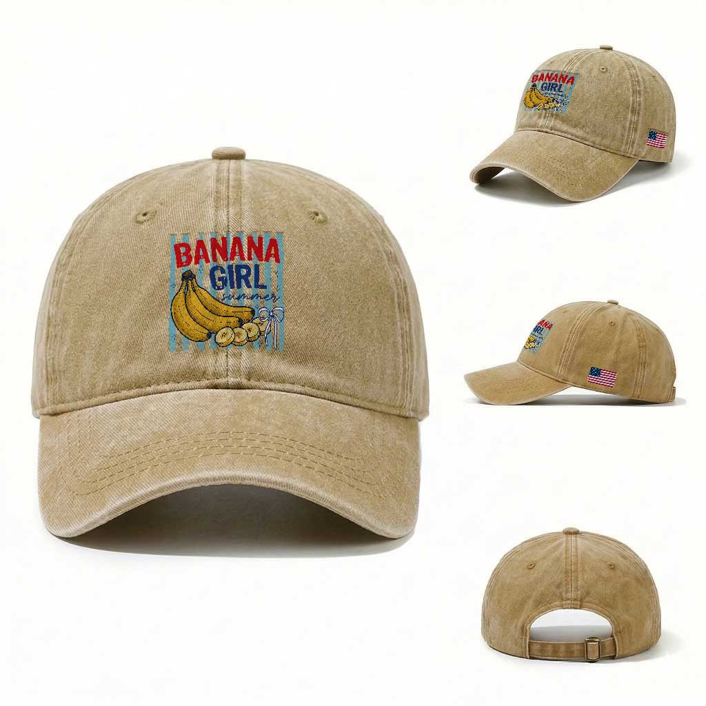 Banana Girl Summer Washed Cotton Baseball Cap Summer Fruit Beach Vacation