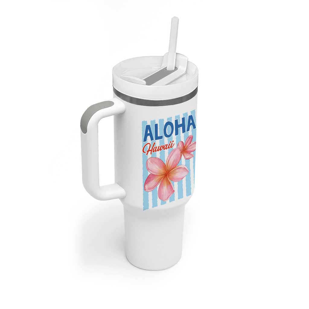 Aloha Hawaii Tumbler With Handle Hibiscus Flower Tropical Beach Vacation