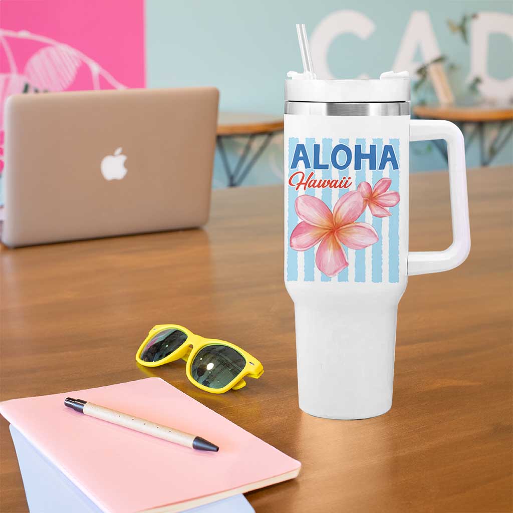 Aloha Hawaii Tumbler With Handle Hibiscus Flower Tropical Beach Vacation