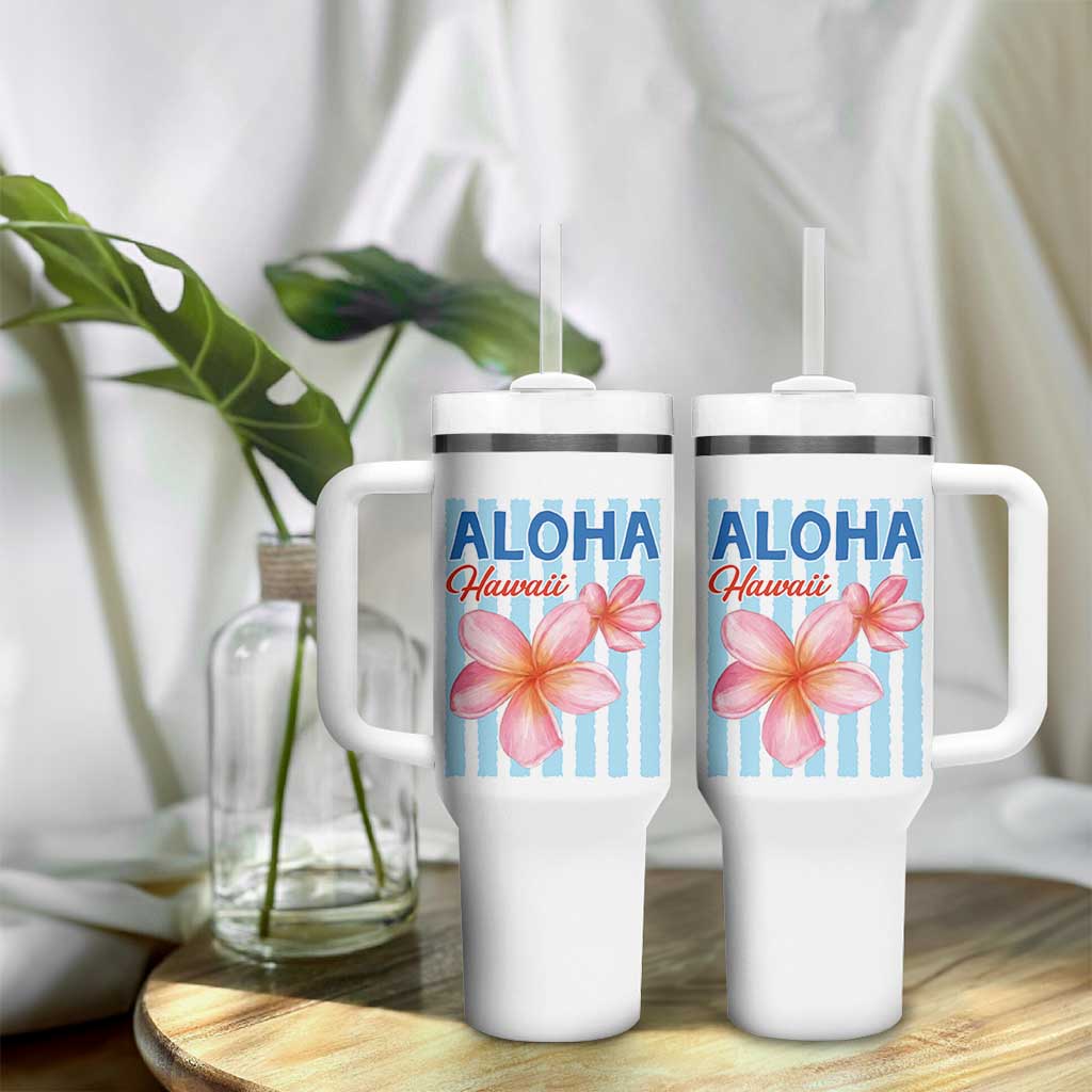 Aloha Hawaii Tumbler With Handle Hibiscus Flower Tropical Beach Vacation