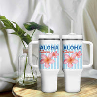 Aloha Hawaii Tumbler With Handle Hibiscus Flower Tropical Beach Vacation