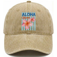 Aloha Hawaii Washed Cotton Baseball Cap Hibiscus Flower Tropical Beach Vacation