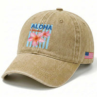 Aloha Hawaii Washed Cotton Baseball Cap Hibiscus Flower Tropical Beach Vacation