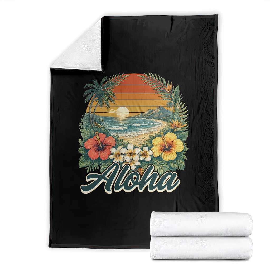 Aloha Hawaii Summer Throw Blanket Vintage Tropical Beach Graphic