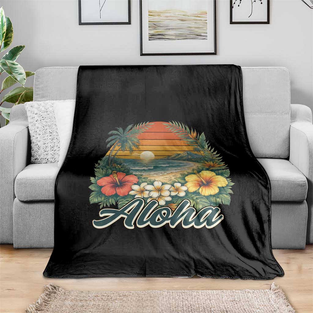 Aloha Hawaii Summer Throw Blanket Vintage Tropical Beach Graphic