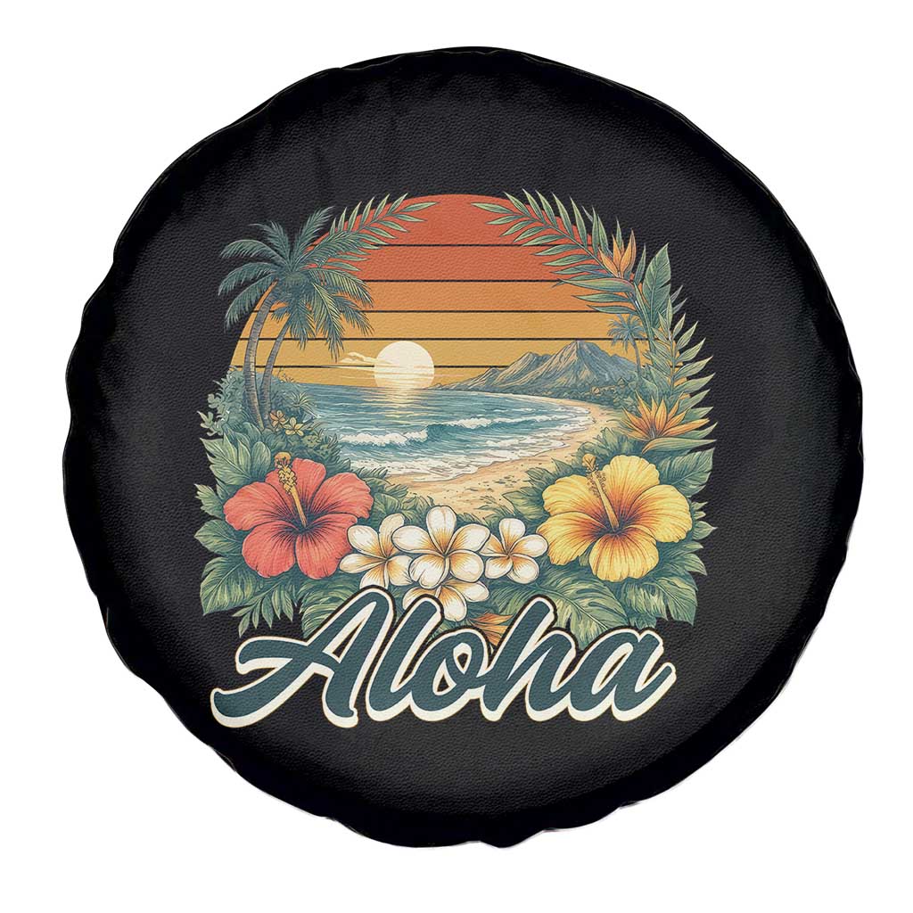 Aloha Hawaii Summer Spare Tire Cover Vintage Tropical Beach Graphic