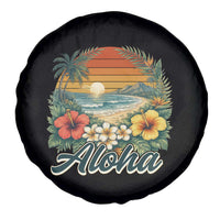 Aloha Hawaii Summer Spare Tire Cover Vintage Tropical Beach Graphic