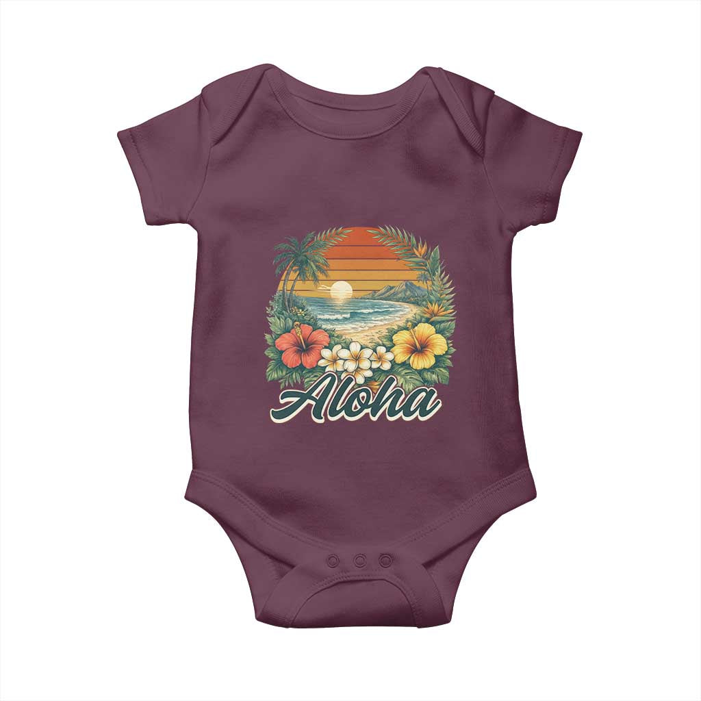 Aloha Hawaii Summer Baby Onesie Vintage Tropical Beach Graphic