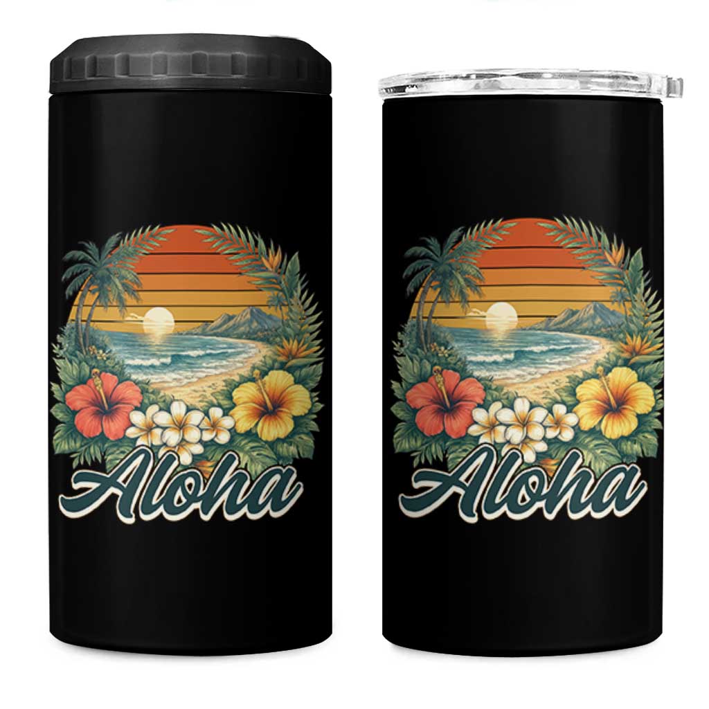 Aloha Hawaii Summer 4 in 1 Can Cooler Tumbler Vintage Tropical Beach Graphic