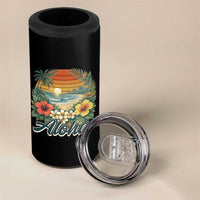 Aloha Hawaii Summer 4 in 1 Can Cooler Tumbler Vintage Tropical Beach Graphic