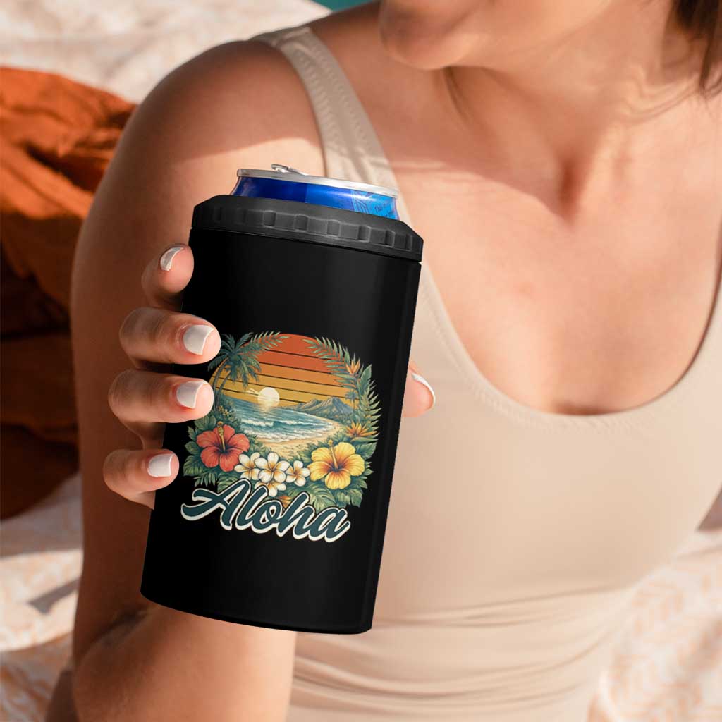 Aloha Hawaii Summer 4 in 1 Can Cooler Tumbler Vintage Tropical Beach Graphic