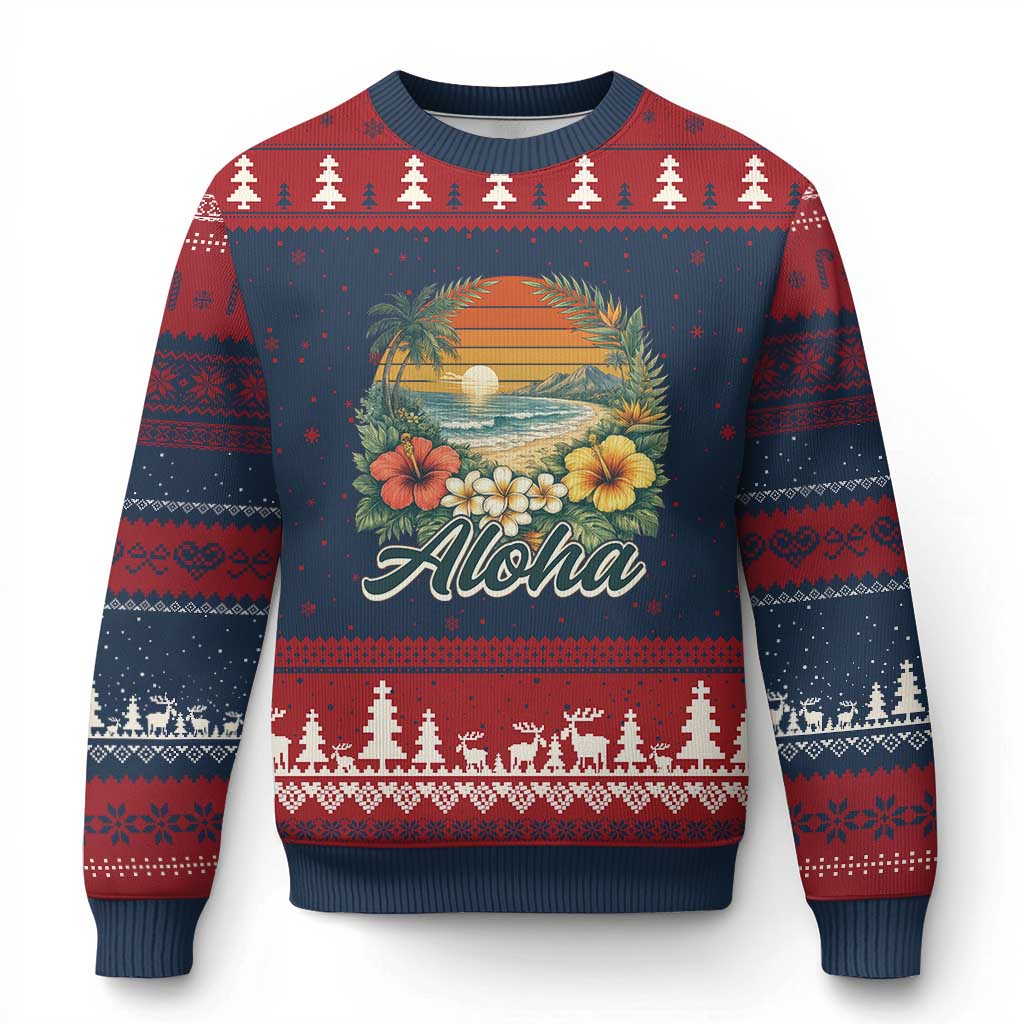 Aloha Hawaii Summer Ugly Christmas Sweater Vintage Tropical Beach Graphic