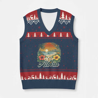 Aloha Hawaii Summer V-Neck Knit Sweater Vest Vintage Tropical Beach Graphic