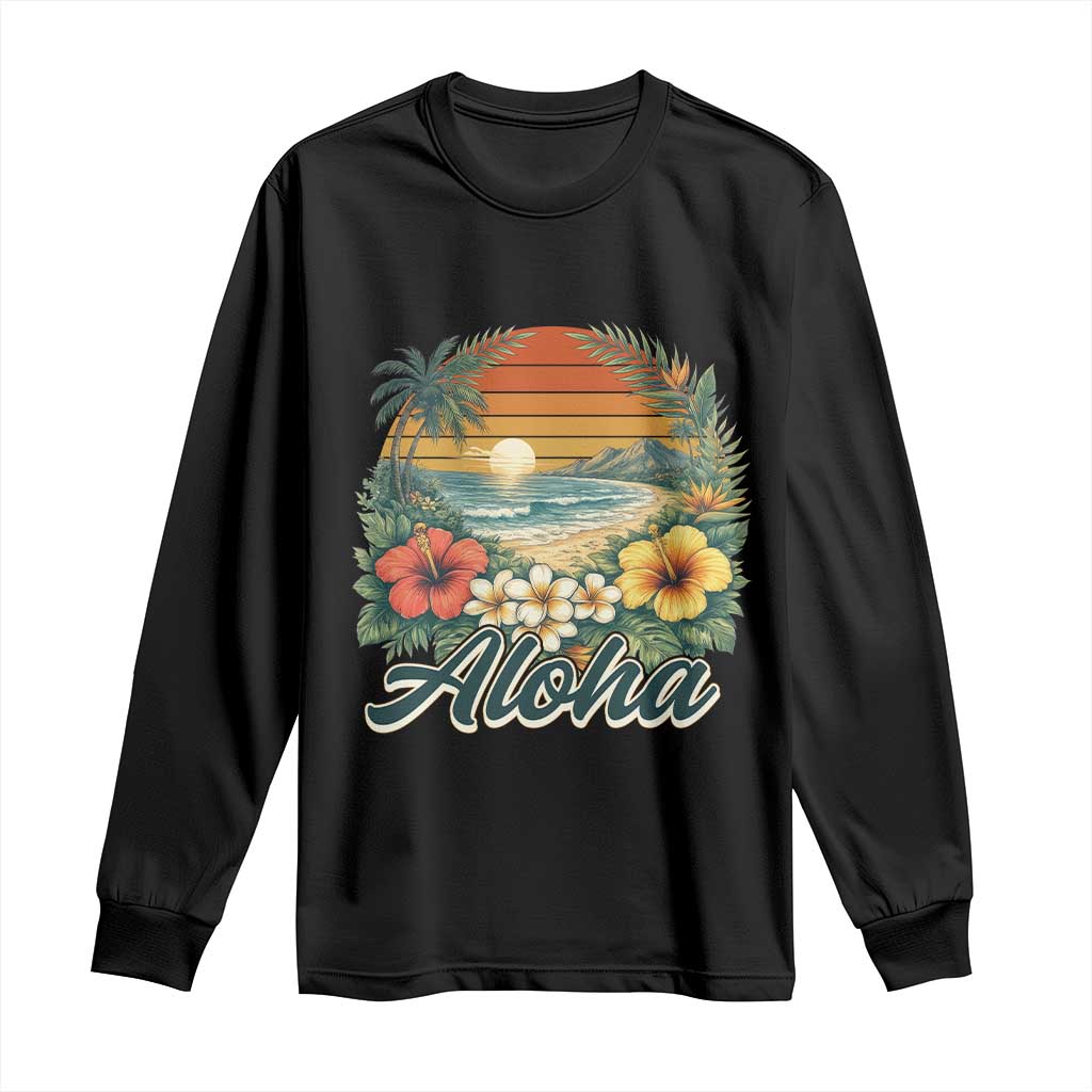 Aloha Hawaii Summer Long Sleeve Shirt Vintage Tropical Beach Graphic