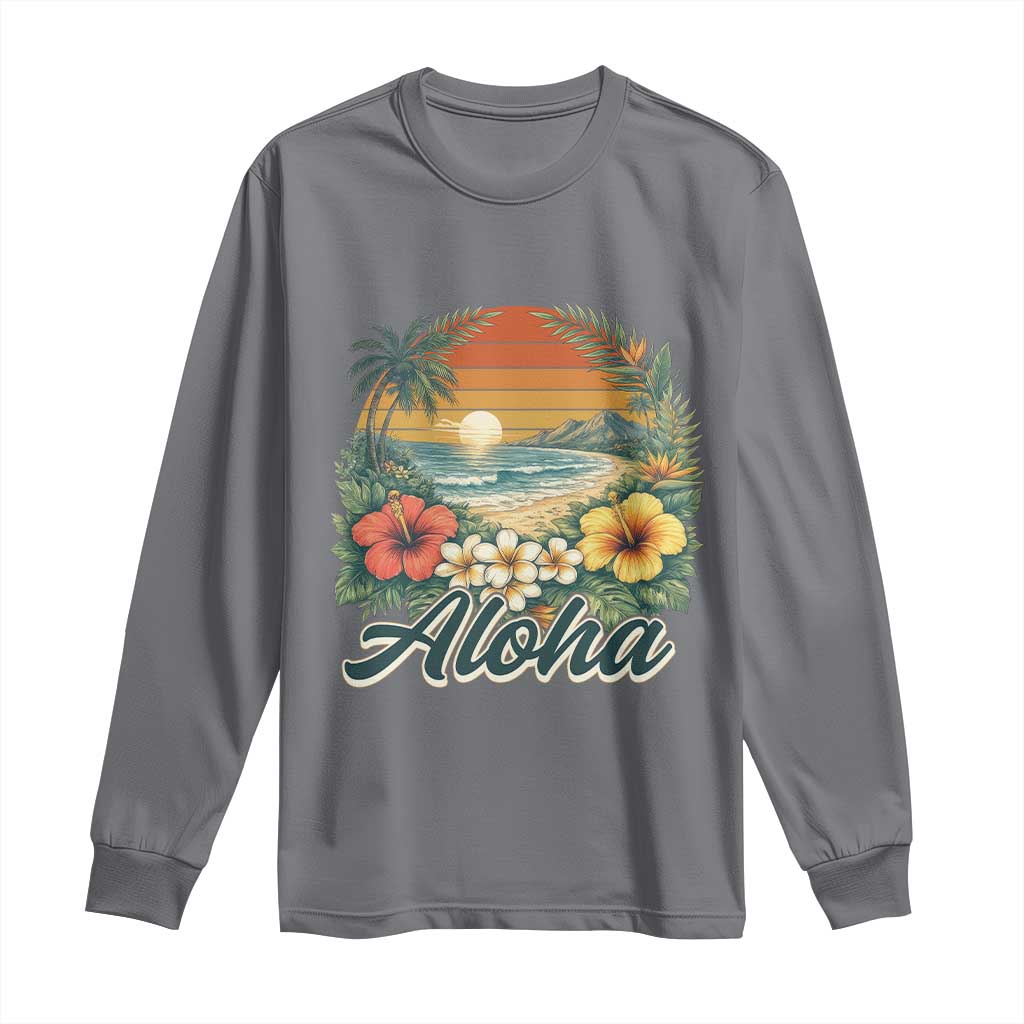 Aloha Hawaii Summer Long Sleeve Shirt Vintage Tropical Beach Graphic