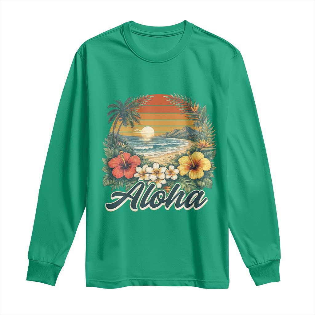 Aloha Hawaii Summer Long Sleeve Shirt Vintage Tropical Beach Graphic