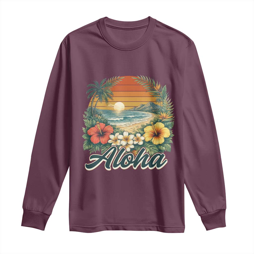 Aloha Hawaii Summer Long Sleeve Shirt Vintage Tropical Beach Graphic