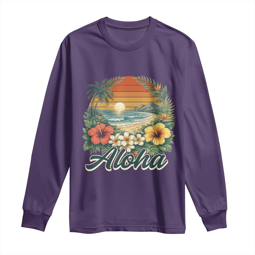 Aloha Hawaii Summer Long Sleeve Shirt Vintage Tropical Beach Graphic