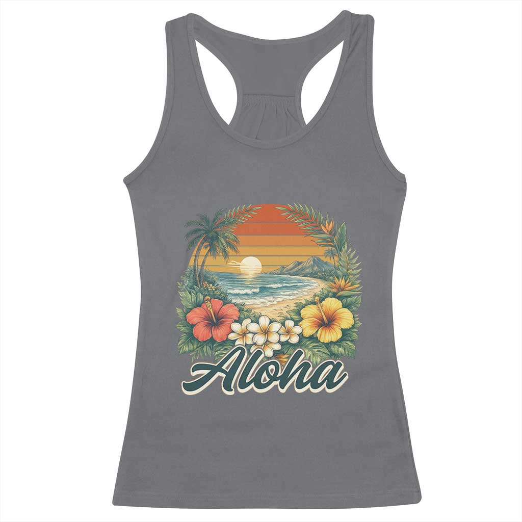 Aloha Hawaii Summer Racerback Tank Top Vintage Tropical Beach Graphic