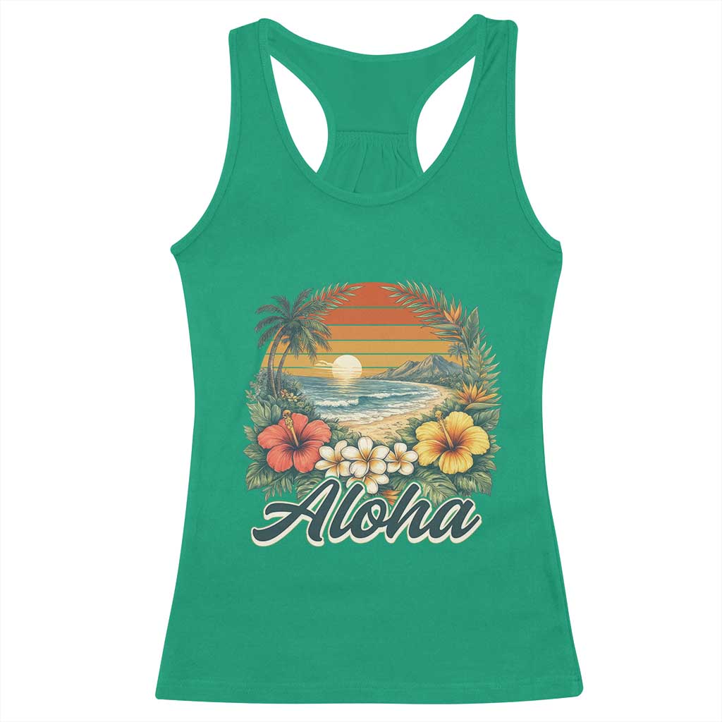 Aloha Hawaii Summer Racerback Tank Top Vintage Tropical Beach Graphic