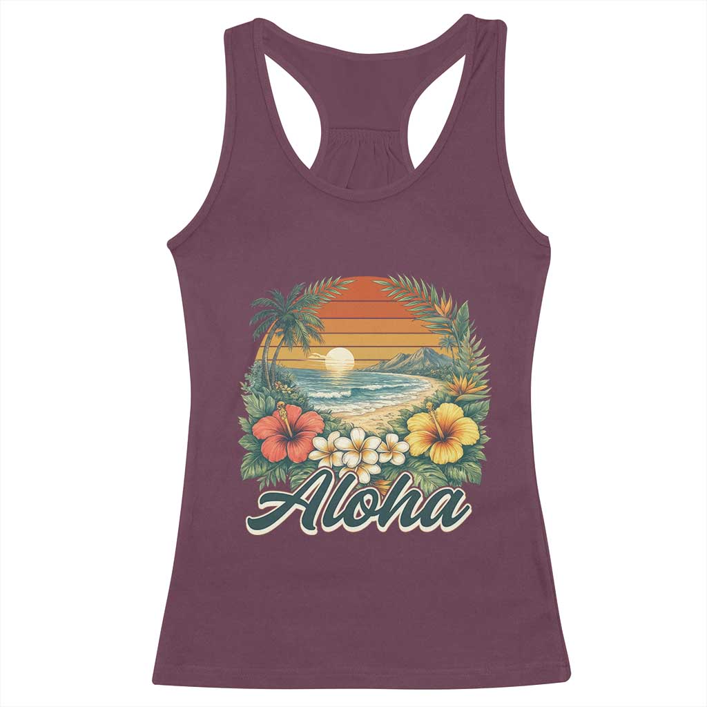 Aloha Hawaii Summer Racerback Tank Top Vintage Tropical Beach Graphic