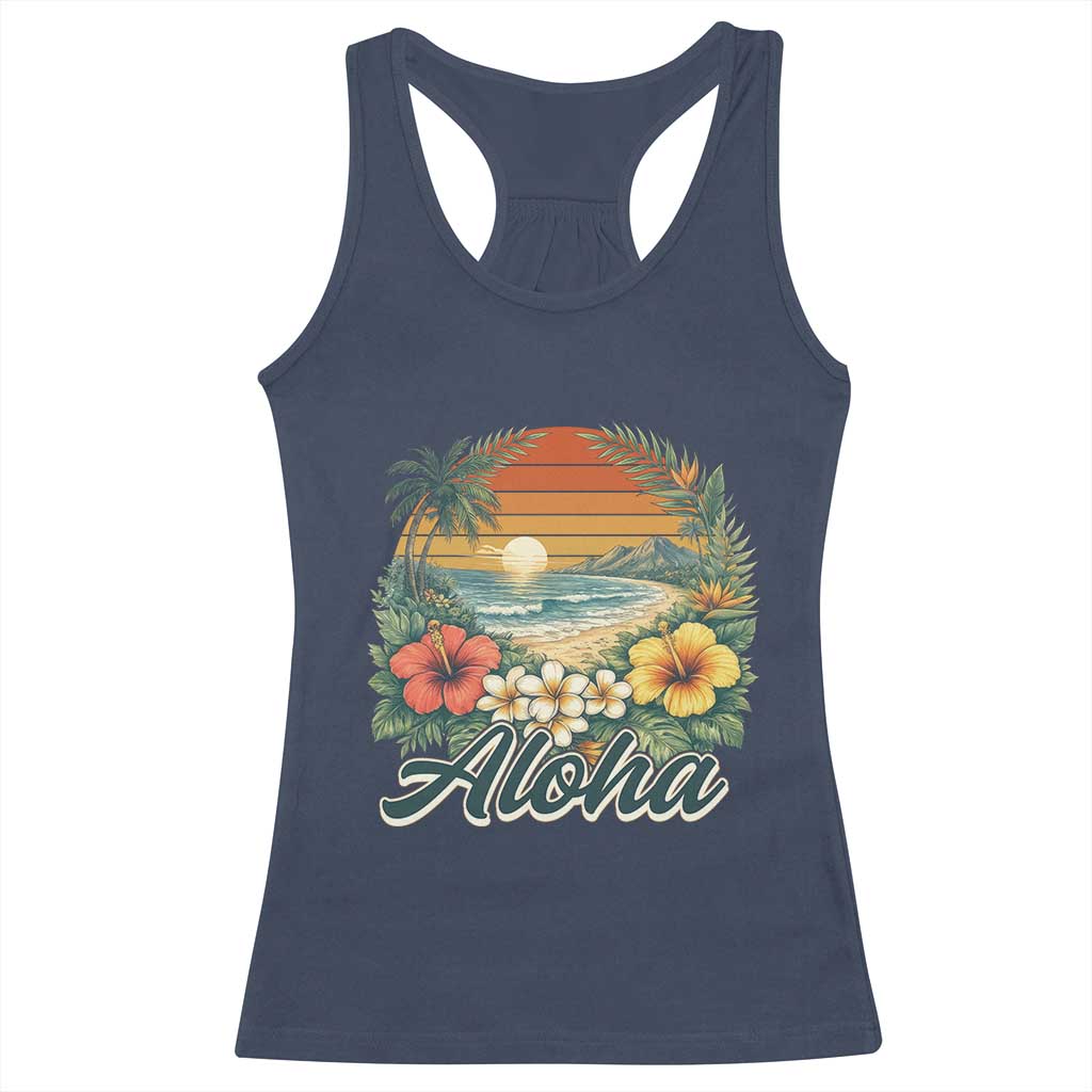 Aloha Hawaii Summer Racerback Tank Top Vintage Tropical Beach Graphic