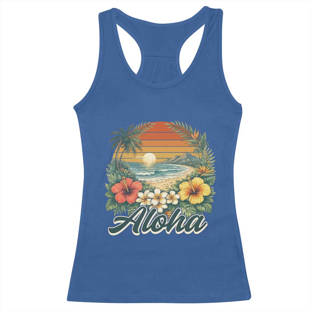 Aloha Hawaii Summer Racerback Tank Top Vintage Tropical Beach Graphic