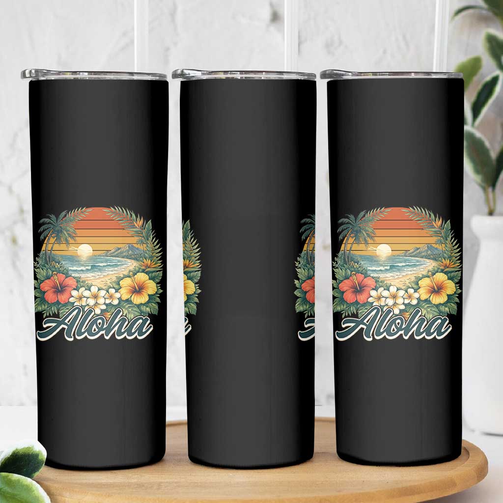 Aloha Hawaii Summer Skinny Tumbler Vintage Tropical Beach Graphic