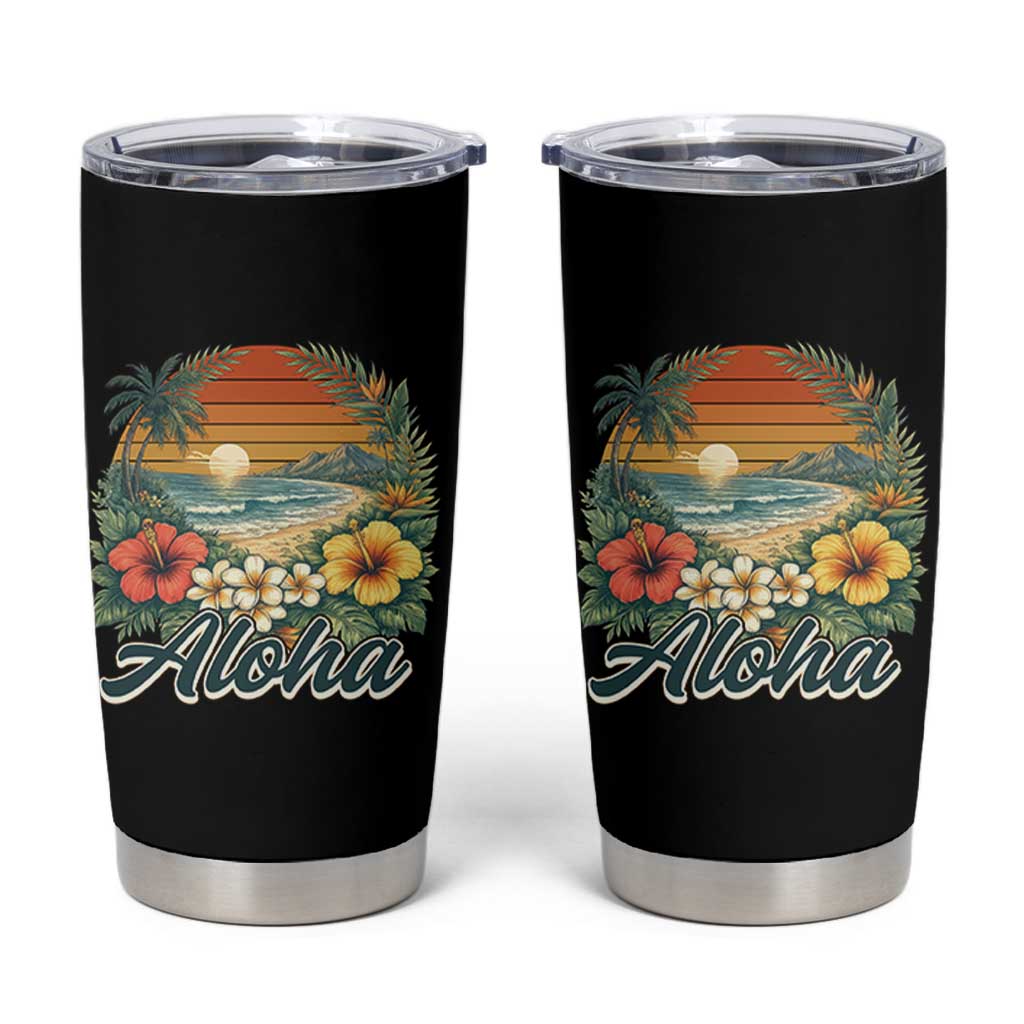 Aloha Hawaii Summer Tumbler Cup Vintage Tropical Beach Graphic