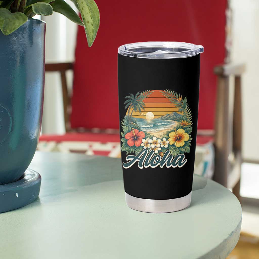 Aloha Hawaii Summer Tumbler Cup Vintage Tropical Beach Graphic