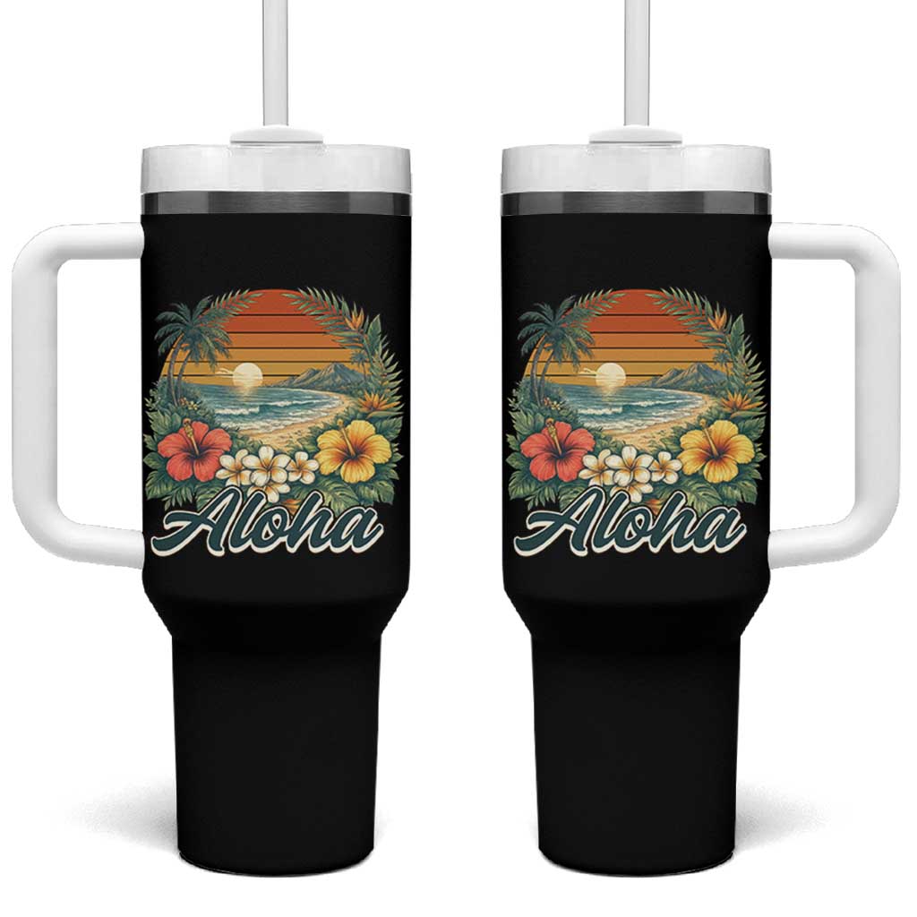 Aloha Hawaii Summer Tumbler With Handle Vintage Tropical Beach Graphic
