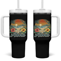 Aloha Hawaii Summer Tumbler With Handle Vintage Tropical Beach Graphic