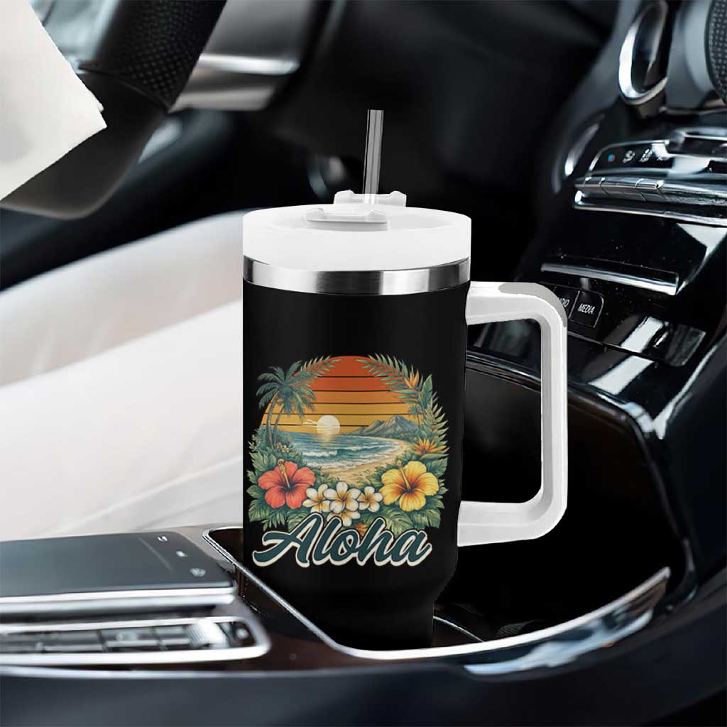 Aloha Hawaii Summer Tumbler With Handle Vintage Tropical Beach Graphic