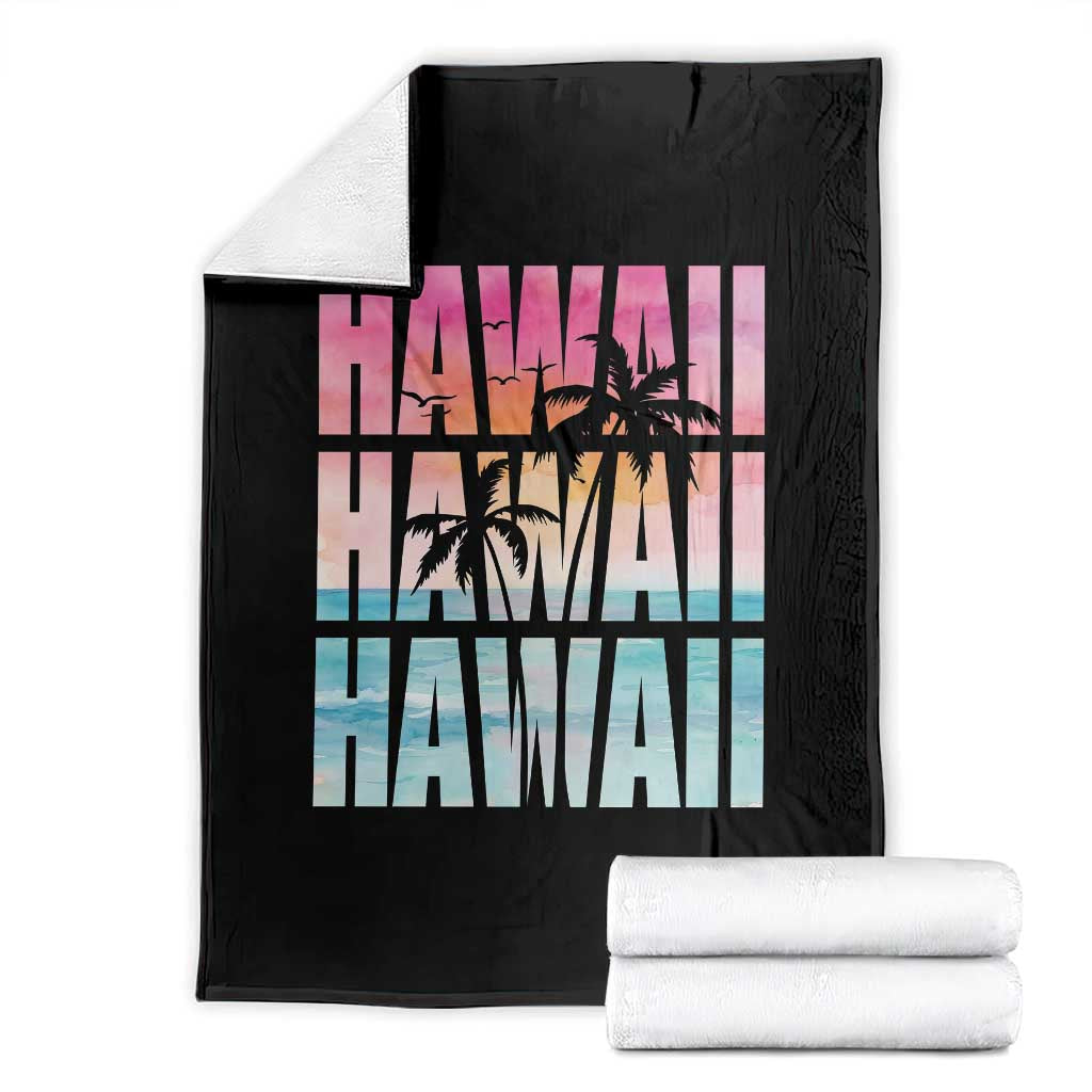 Hawaii Summer Vacation Throw Blanket Vintage Tropical Beach Graphic