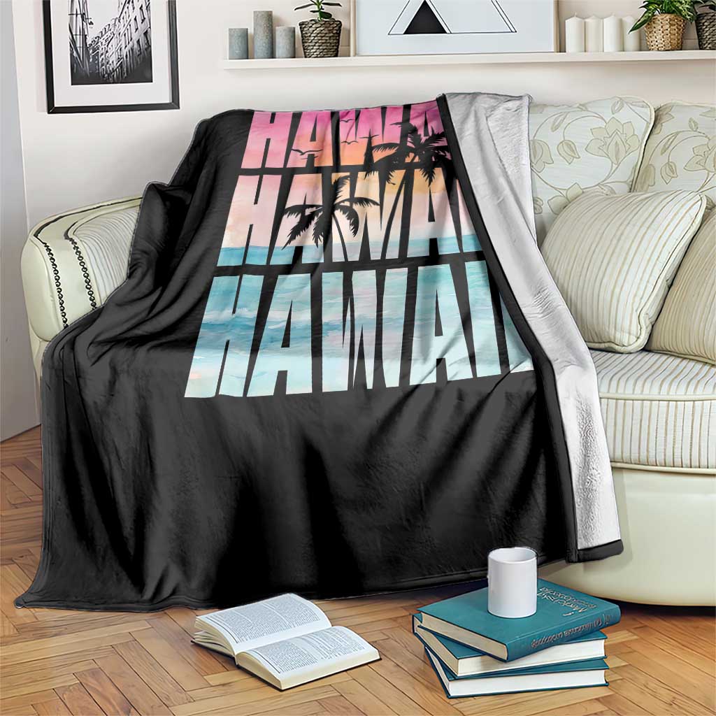 Hawaii Summer Vacation Throw Blanket Vintage Tropical Beach Graphic