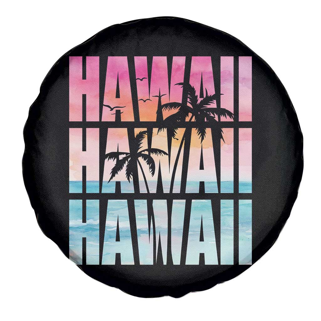 Hawaii Summer Vacation Spare Tire Cover Vintage Tropical Beach Graphic