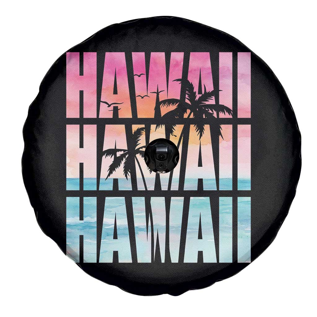 Hawaii Summer Vacation Spare Tire Cover Vintage Tropical Beach Graphic