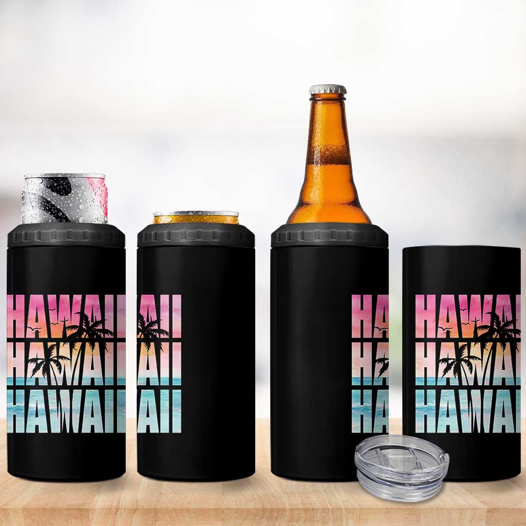 Hawaii Summer Vacation 4 in 1 Can Cooler Tumbler Vintage Tropical Beach Graphic