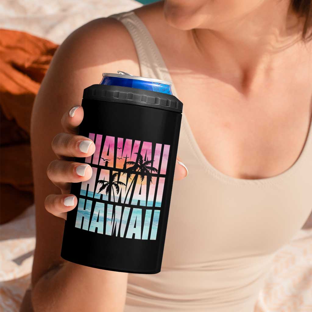 Hawaii Summer Vacation 4 in 1 Can Cooler Tumbler Vintage Tropical Beach Graphic