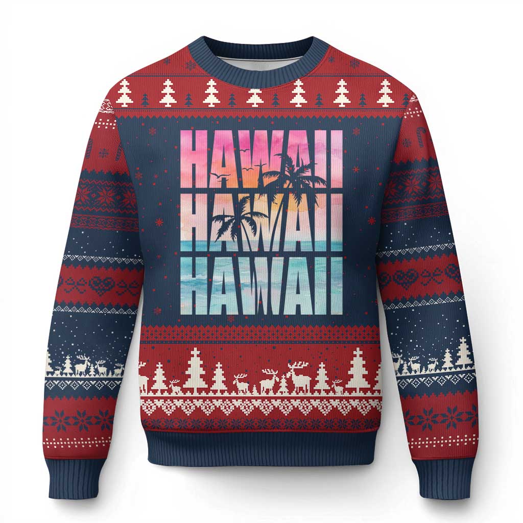 Hawaii Summer Vacation Ugly Christmas Sweater Vintage Tropical Beach Graphic