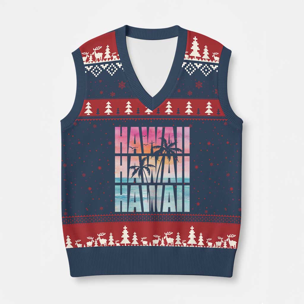 Hawaii Summer Vacation V-Neck Knit Sweater Vest Vintage Tropical Beach Graphic