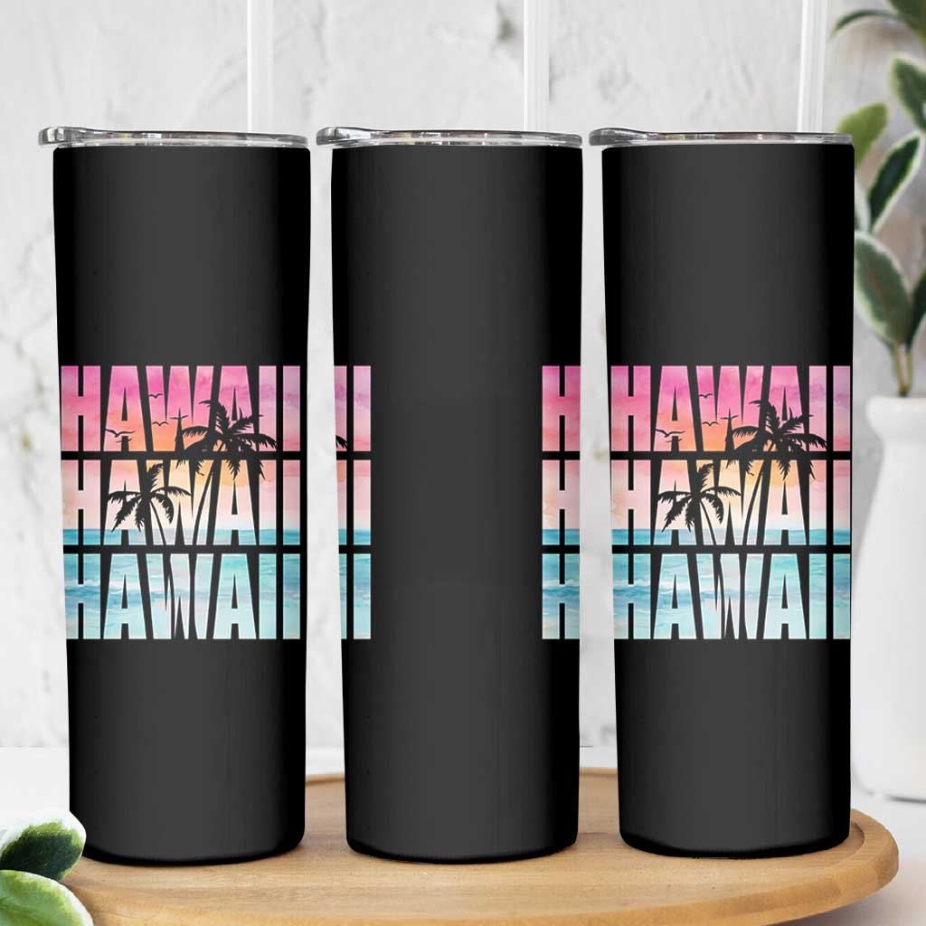 Hawaii Summer Vacation Skinny Tumbler Vintage Tropical Beach Graphic