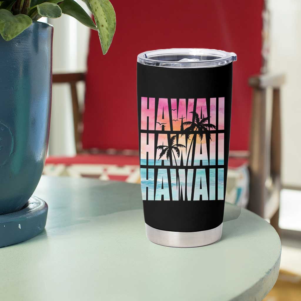 Hawaii Summer Vacation Tumbler Cup Vintage Tropical Beach Graphic