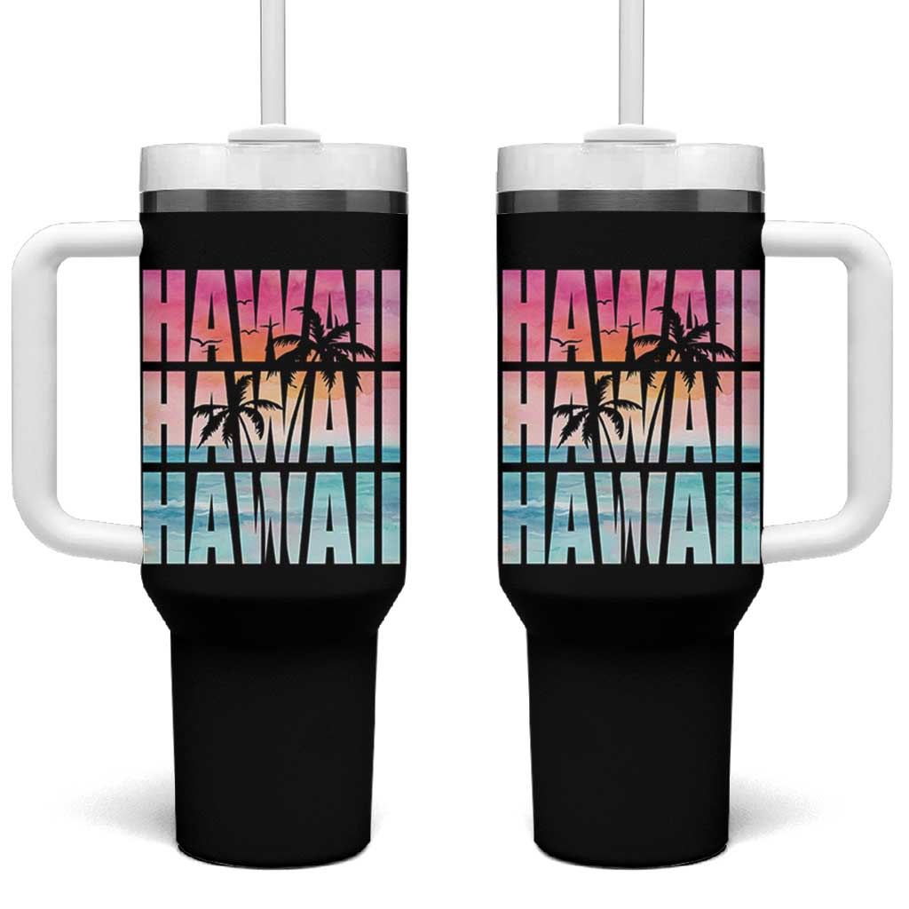 Hawaii Summer Vacation Tumbler With Handle Vintage Tropical Beach Graphic
