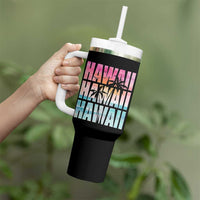 Hawaii Summer Vacation Tumbler With Handle Vintage Tropical Beach Graphic
